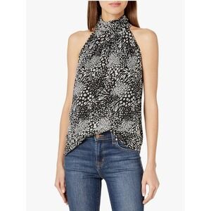 Joie Erola B Womens Caviar Black Printed High Neck Halter Blouse XS Artsy Boho‎